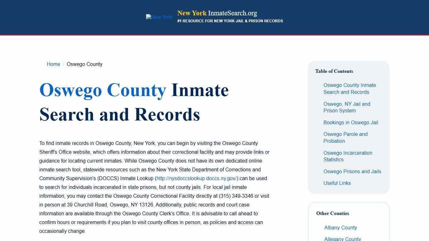 Oswego County, NY Inmate & Jail Records Lookup